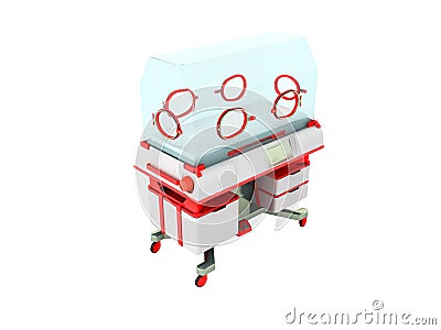 Incubator for children red perspective 3D render on a white back Stock Photo