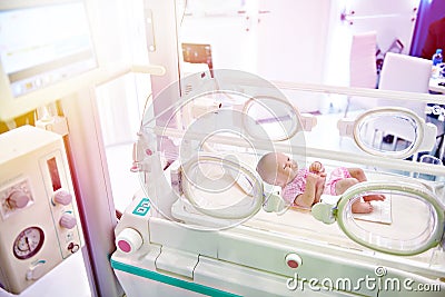 Incubator for newborns and syringe infusion pumps Stock Photo