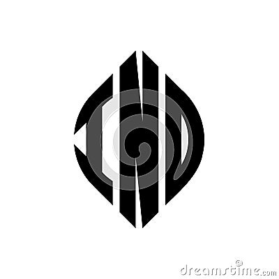 IND circle letter logo design with circle and ellipse shape. IND ellipse letters with typographic style. The three initials form a Vector Illustration
