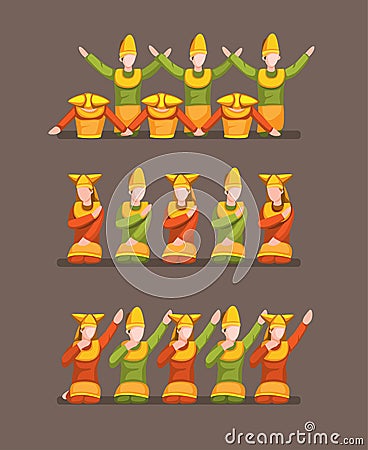 Indang Dance is a traditional Minangkabau Islamic dance originating from West Sumatra, Indonesia. move pose symbol concept vector Vector Illustration