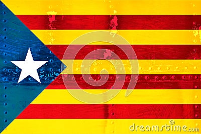 Independence Catalonia Flag on metalic texture background. Stock Photo