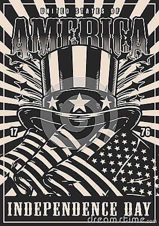 Independence day America monochrome flyer Vector Illustration