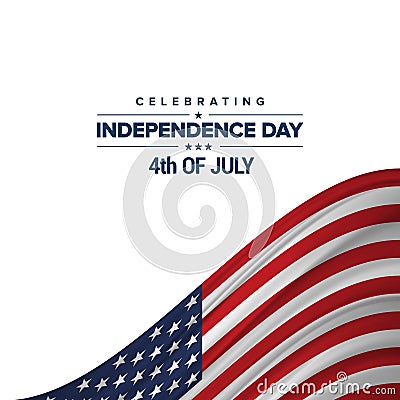 Independence day background and badge logo with US flag Vector Illustration