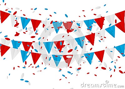 Independence Day flags with confetti Vector Illustration