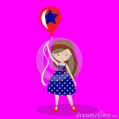 independence day girl balloon 04 Vector Illustration