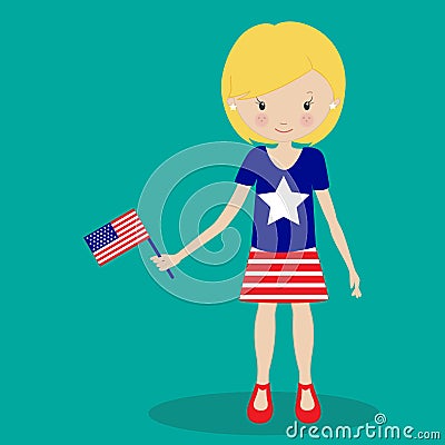 independence day girl flag 02 Vector Illustration