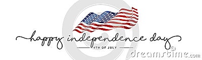 Independence day Happy 4th of july handwritten typography text USA wavy flag white background banner Stock Photo