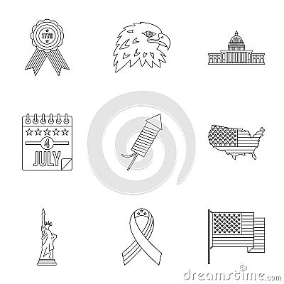 Independence day icon set, outline style Vector Illustration