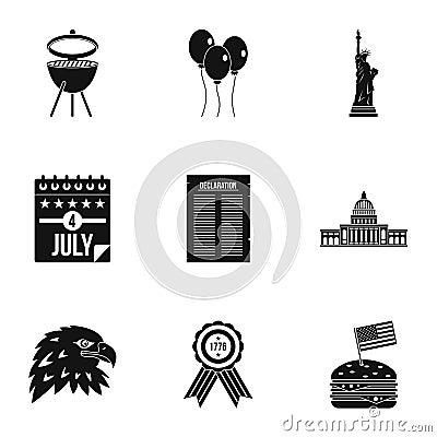 Independence day icon set, simple style Vector Illustration