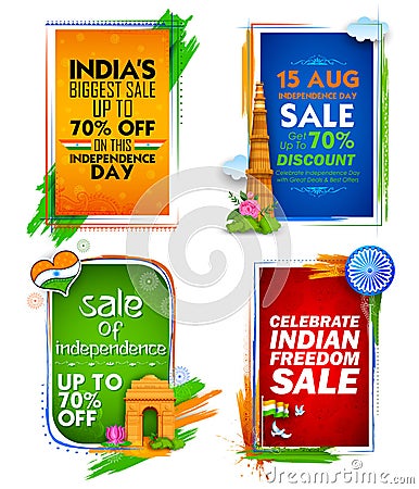 Independence Day of India sale banner with Indian flag tricolor Vector Illustration