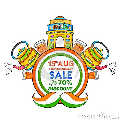 Independence Day of India sale banner with Indian flag tricolor Vector Illustration