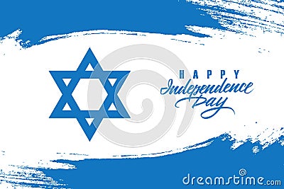 Independence Day of Israel greeting card with brush stroke background in israeli national colors. Vector Illustration