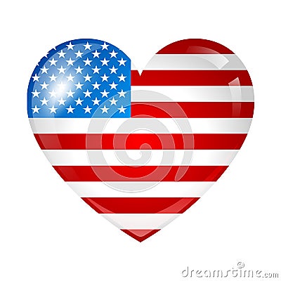 Independence Day patriotic illustration. American flag with stars and stripes in shape of heart Vector Illustration