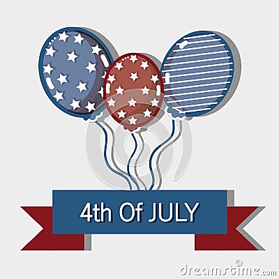 Independence day with ribbon and balloons design Vector Illustration