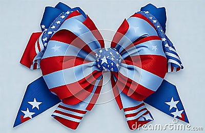 Independence day 4th July emblem with a blue stars bow and curly red and white ribbon to celebrate the declaration of independence Stock Photo