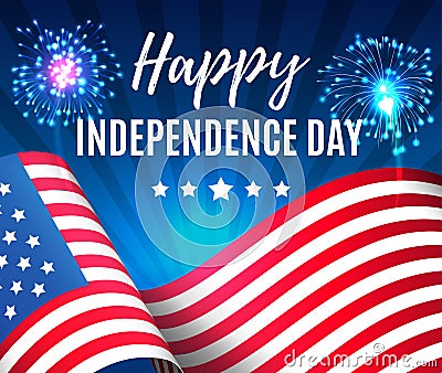 Independence day 4 th july. Happy independence day of USA with fireworks and flag , Fourth of July . Vector illustration Vector Illustration