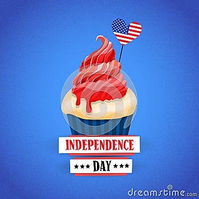 Independence Day United States American Holiday Cupcake With Flag Vector Illustration