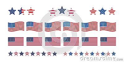 Independence Day United States stars and dividers. USA flag illustration, decorations - border lines. Memorial Day Vector Illustration