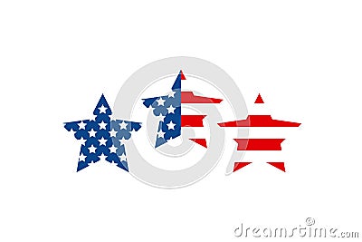 Independence Day United States three stars. USA flag illustration, sign or symbol, traditional patriotic US icons Vector Illustration