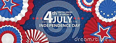 Independence day USA american balloons flag decor.4th of July celebration poster template. Vector Illustration