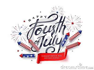 Independence day USA banner template rockets for fireworks background.4th of July celebration poster template.fourth of july Vector Illustration