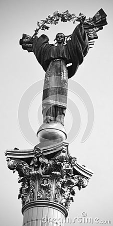 Independence Monument is a victory column figurine of a woman Berehynia Editorial Stock Photo