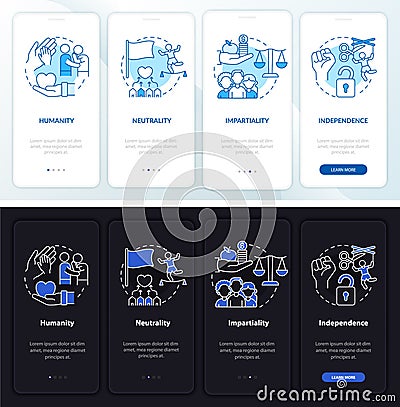 Independence and neutrality onboarding mobile app page screen. Vector Illustration