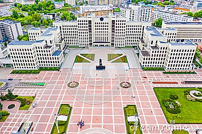 Independence square situated in front of House of Government, Minsk. Aerial landscape Editorial Stock Photo
