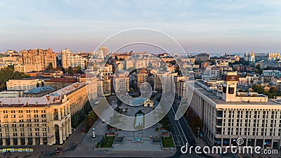 Independence Square. Ukraine. Kyiv. September 12, 2021. Aerial photo center Kiev Editorial Stock Photo