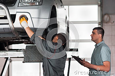 Independent car inspection at factory Stock Photo