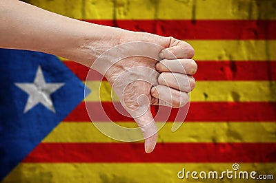 Independent Catalonia. Hand with thumb down. Stock Photo