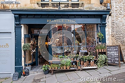 Independent florist Bramble and Wild, on a steep gradient on Catherine Hill in Frome town centre, Somerset UK. Editorial Stock Photo