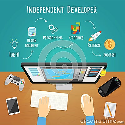 Independent game developer vector illustration Vector Illustration