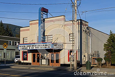 Independent movie theatre in North Bend Washington with classic art deco style Editorial Stock Photo