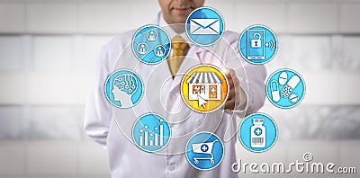 Independent Retail Pharmacist Starting E-Pharmacy Stock Photo