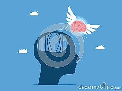 Independent thinking. brain escape from brain prison Vector Illustration