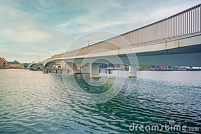 Inderhavnsbroen is combined pedestrian and bicyclist bridge across the Copenhagen inner harbour. Denmark Stock Photo