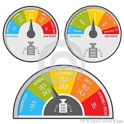 Index body mass, bmi medical and fitness chart. Vector weight indicator Vector Illustration