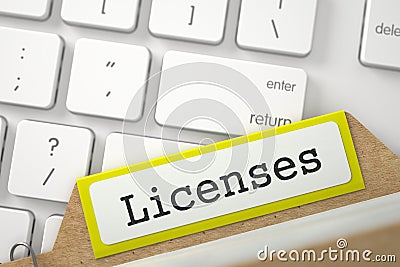 Index Card with Licenses. 3d. Stock Photo