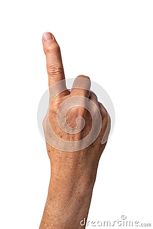 Index finger of elderly Caucasian woman with Heberden`s arthritis on white background. Crooked finger. Cartoon Illustration