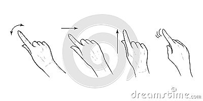 Index finger gestures with arrows for smartphone or tablet with arrows. Set of tap, swipe or slide gestures for devices Vector Illustration