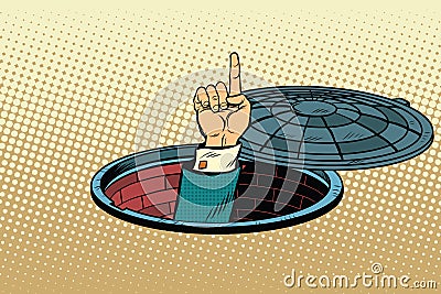 Index finger from manhole Vector Illustration