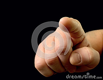 The index finger pushes the button from the inside. Finger touch to switch in space. A person turns on or off the system. Concept Stock Photo