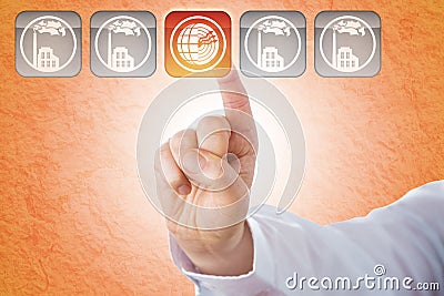 Index Finger Pushing Geothermal Energy Button Stock Photo