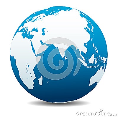 India, Africa, China, Indian Ocean, Global World Planet Earth Icon Vector Illustration