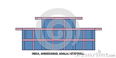 India, Ahmedabad, Adalaj Stepwell travel landmark vector illustration Vector Illustration