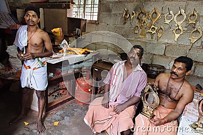 India, Aranmula silver mirrors hand made production in rural area Editorial Stock Photo