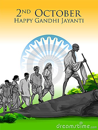 India background with Nation Hero and Freedom Fighter Mahatma Gandhi popularly known as Bapu for 2nd October Gandhi Vector Illustration