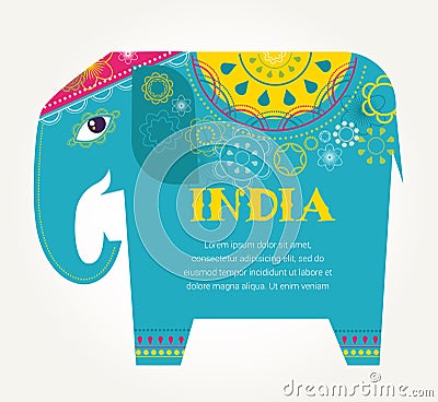 India - background with patterned elephant Vector Illustration