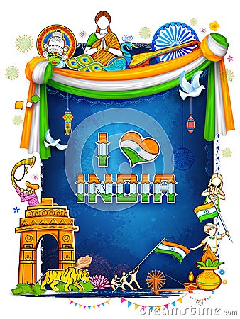 India background showing its incredible culture and diversity with monument, dance festival Vector Illustration